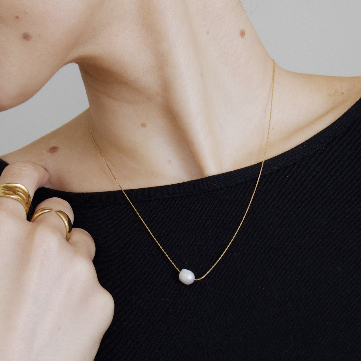 18k Gold Plated Dainty Pearl Necklace