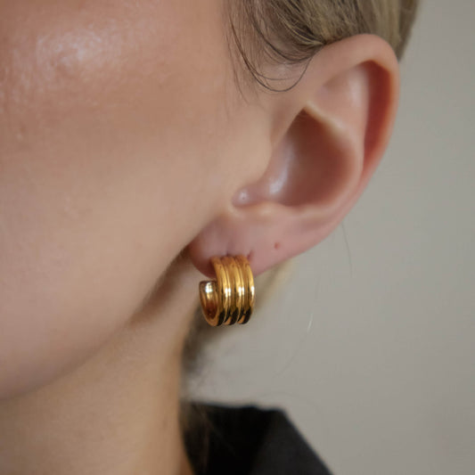 18k Gold Plated Layered 'C' Shape Stud Earrings