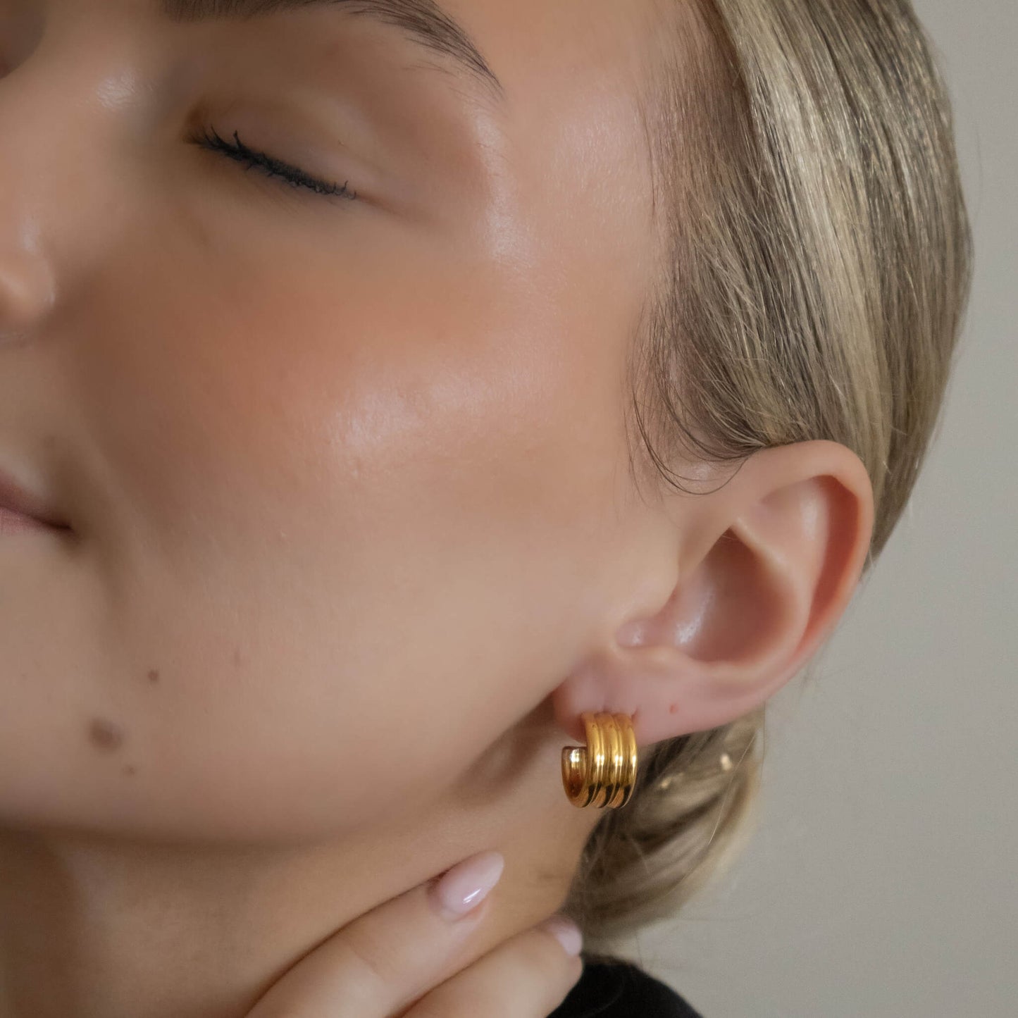 18k Gold Plated Layered 'C' Shape Stud Earrings