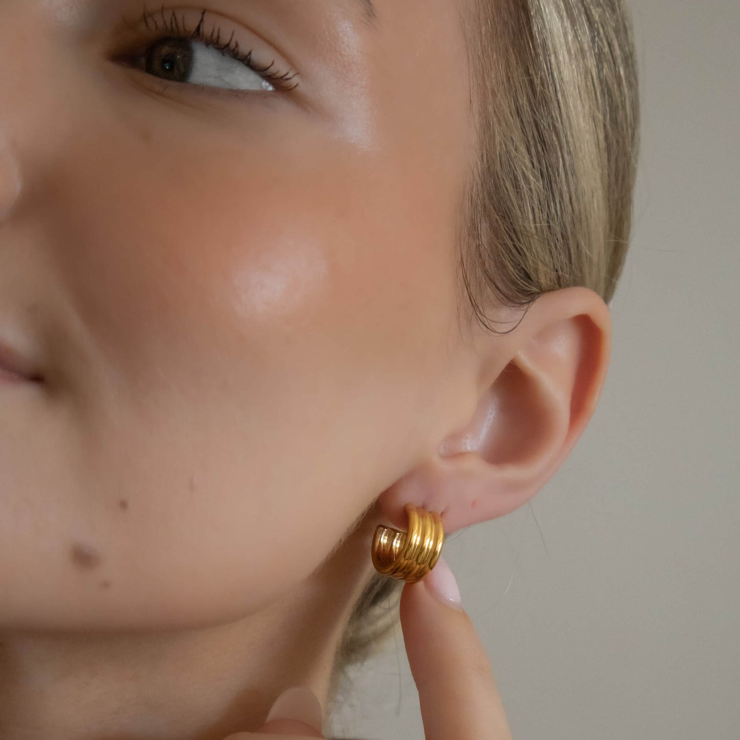 18k Gold Plated Layered 'C' Shape Stud Earrings