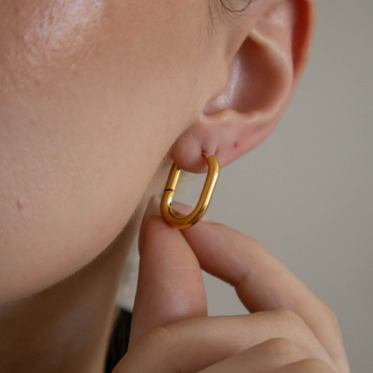 18k Gold Plated Oval Hoop Huggie Earrings