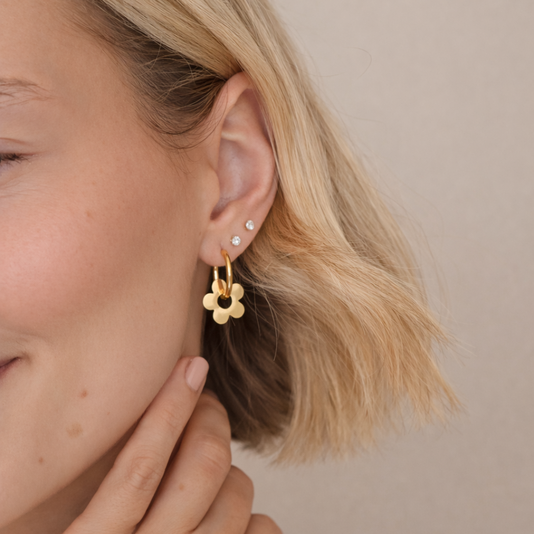 18k Gold Plated Flower Charm Earring