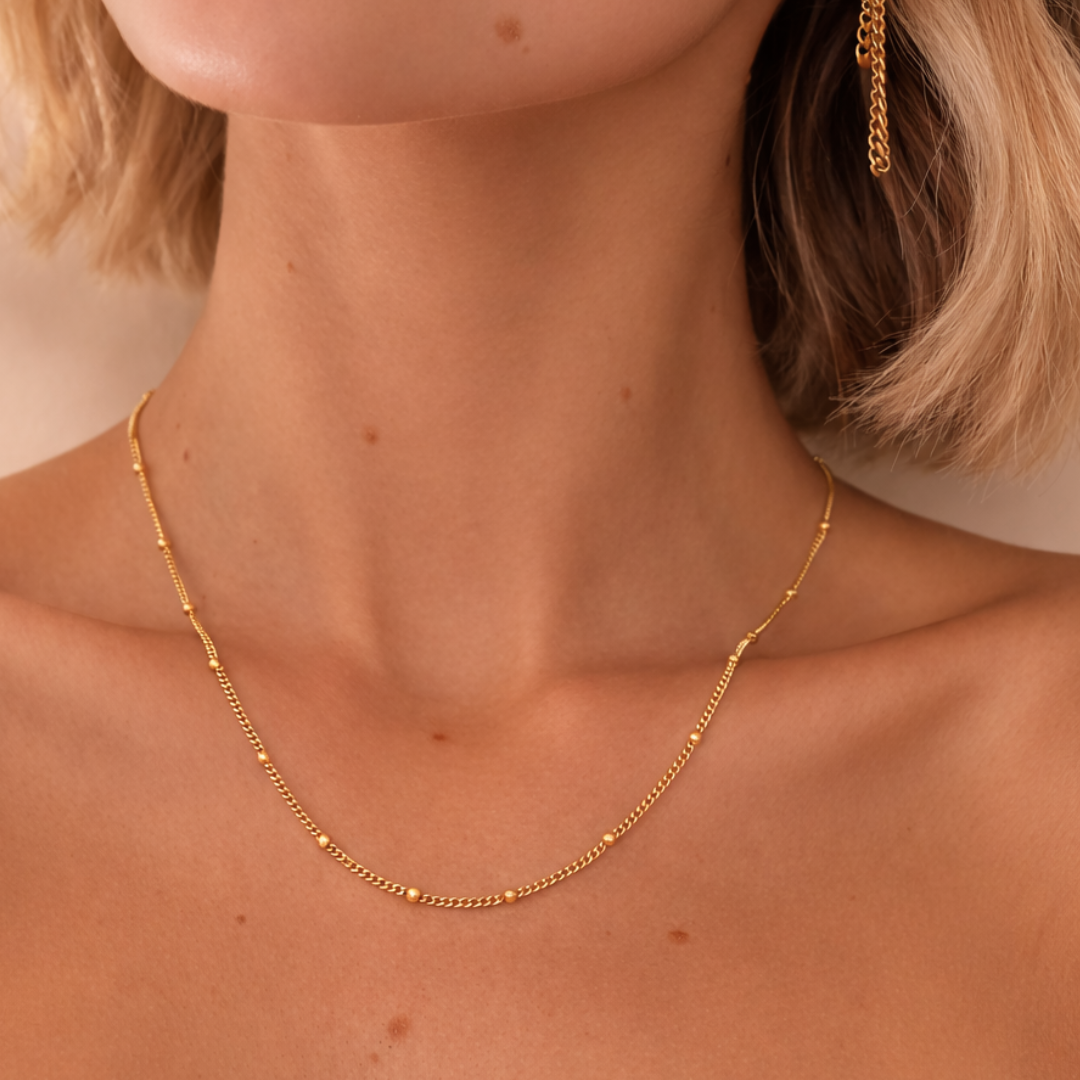18k Gold Plated Fine Ball Detail Necklace