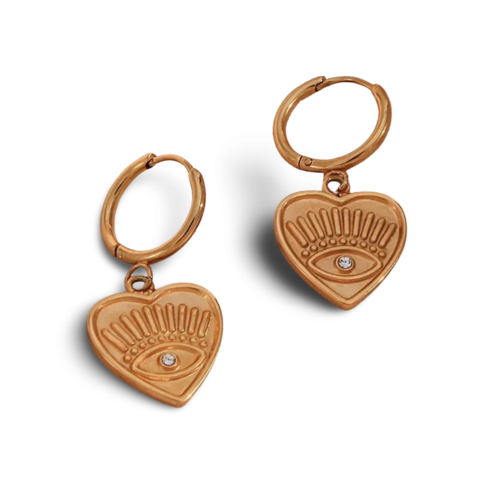18k Gold Plated Evil Eye Heart Earrings - Protective & Stylish