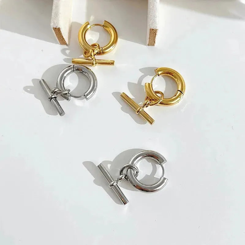 18k Gold Plated T-Bar Hoop Earrings