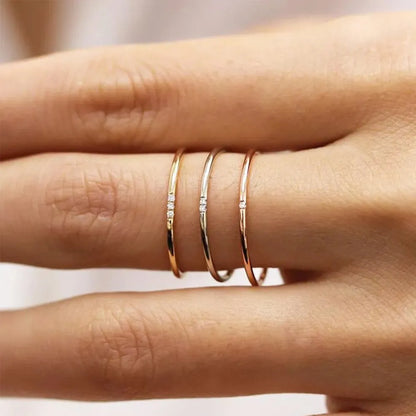 18k Gold Plated Minimalist Stacking Rings with Stones