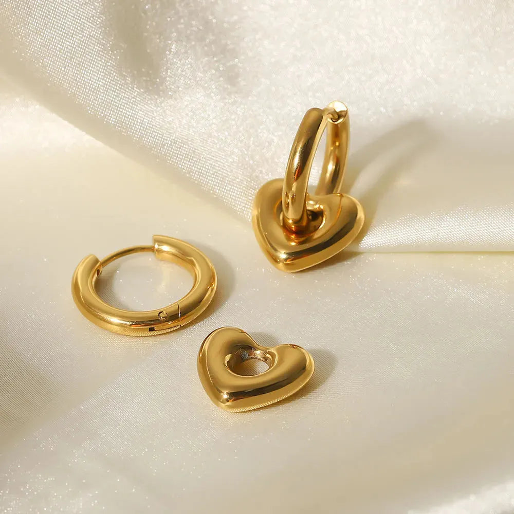 18k Gold Plated Heart Charm Earrings