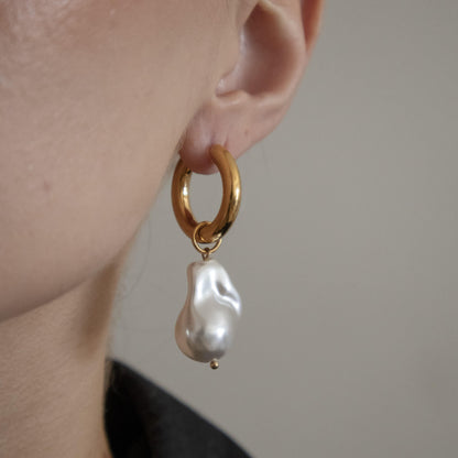 18k Gold Plated Baroque Pearl Hoop Earrings