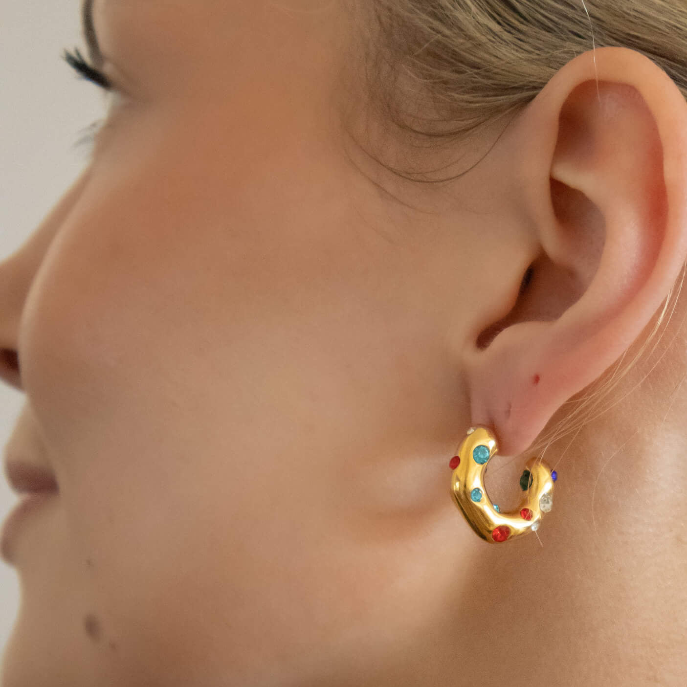 18k Gold Plated Rainbow Gem Half Hoop Earrings