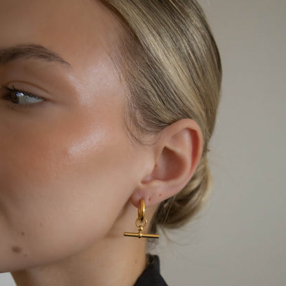 18k Gold Plated T-Bar Hoop Earrings