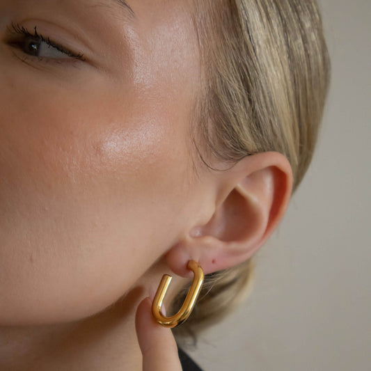 18k Gold Plated Tube Hoop Earrings - Waterproof & Elegant