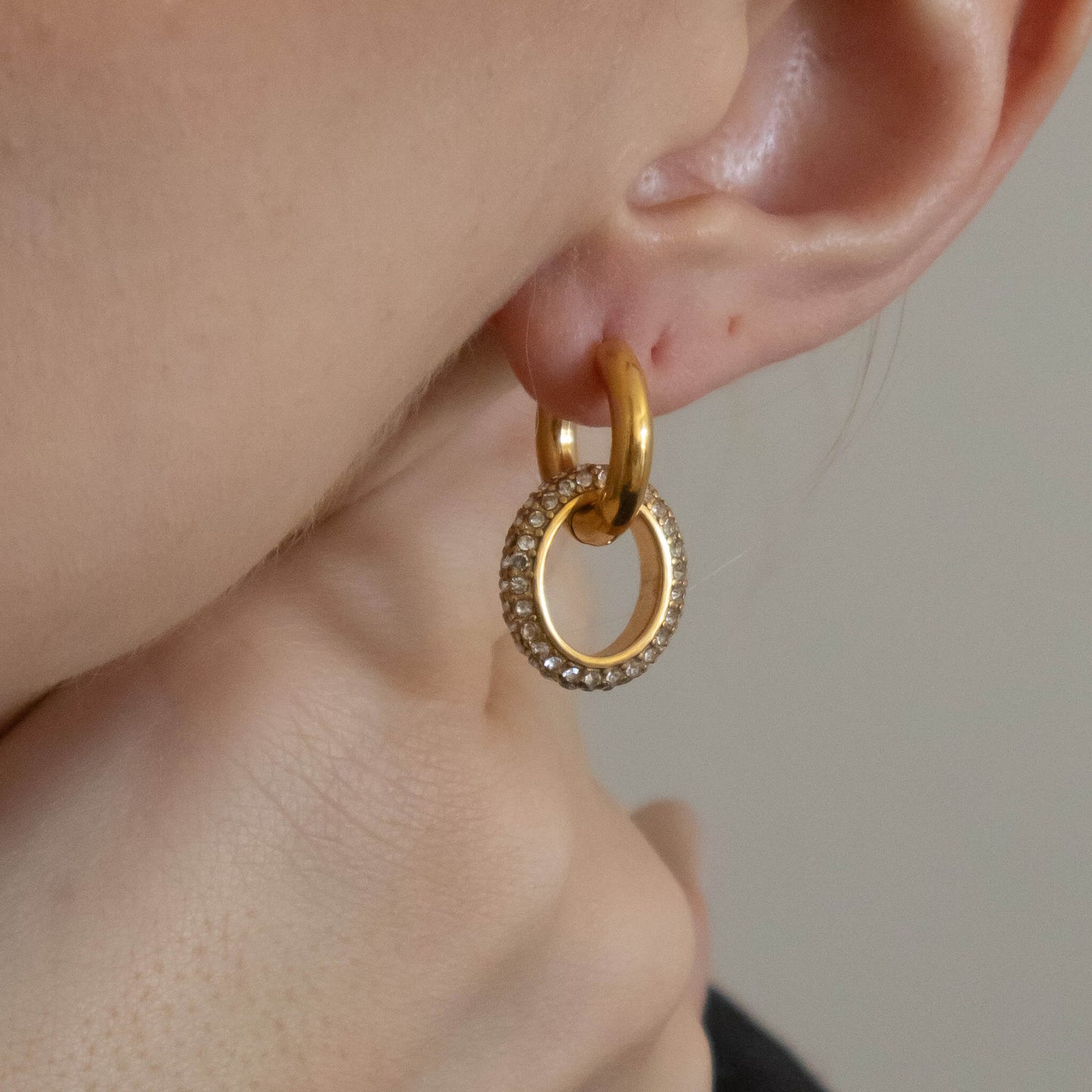 18k Gold Plated Double Huggie Earrings with Cubic Zirconias