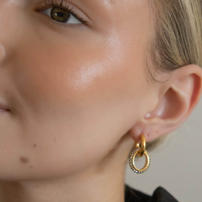 18k Gold Plated Double Huggie Earrings with Cubic Zirconias