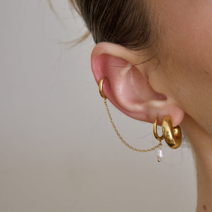 18k Gold Plated Dual Hoop Tassel Earrings with Pearl