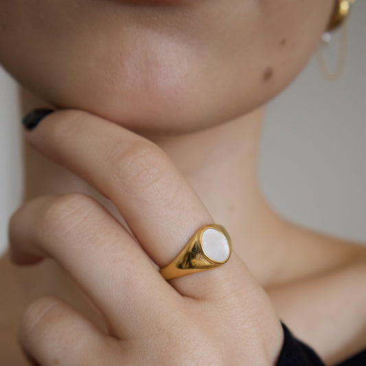 18k Gold Plated Oval Shell Ring