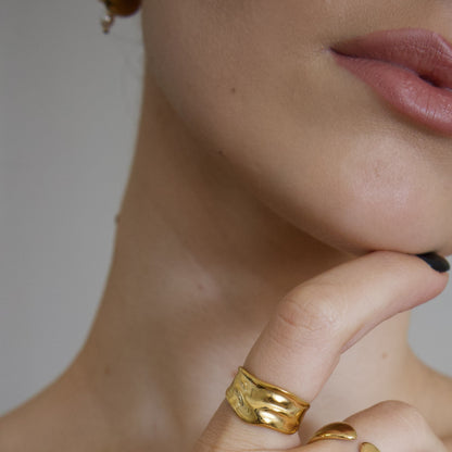 18k Gold Plated Wide Band Textured Ring