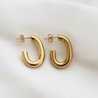 18k Gold Plated Tube Hoop Earrings - Waterproof & Elegant