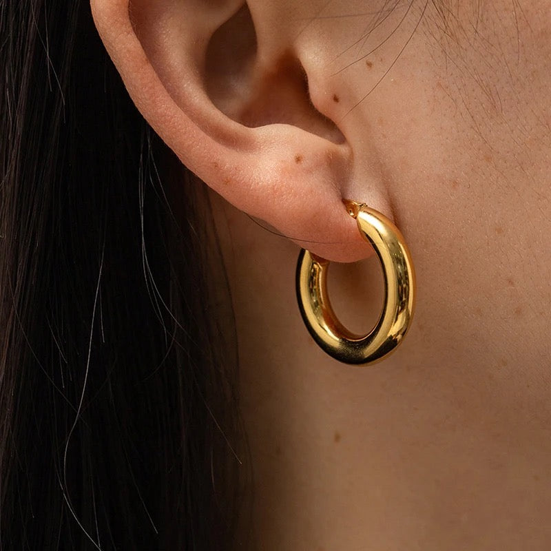 18k Gold Plated Classic Hoop Earrings - Waterproof & Timeless