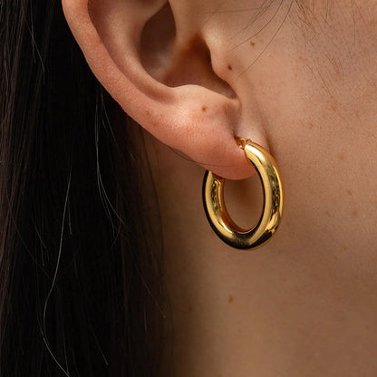 18k Gold Plated Classic Hoop Earrings - Waterproof & Timeless