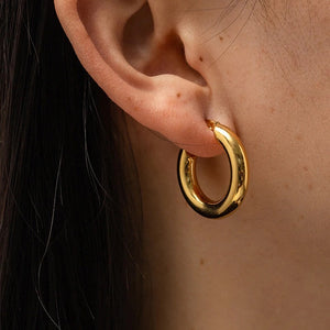 Open image in slideshow, 18k Gold Plated Classic Hoop Earrings - Waterproof &amp; Timeless

