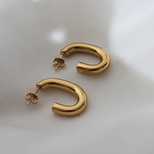 18k Gold Plated Tube Hoop Earrings - Waterproof & Elegant