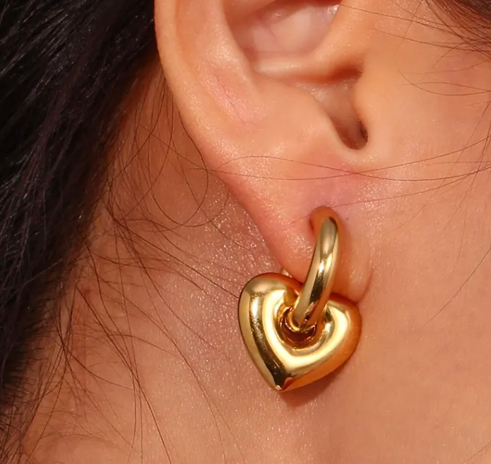 18k Gold Plated Heart Charm Earrings - Waterproof & Elegant