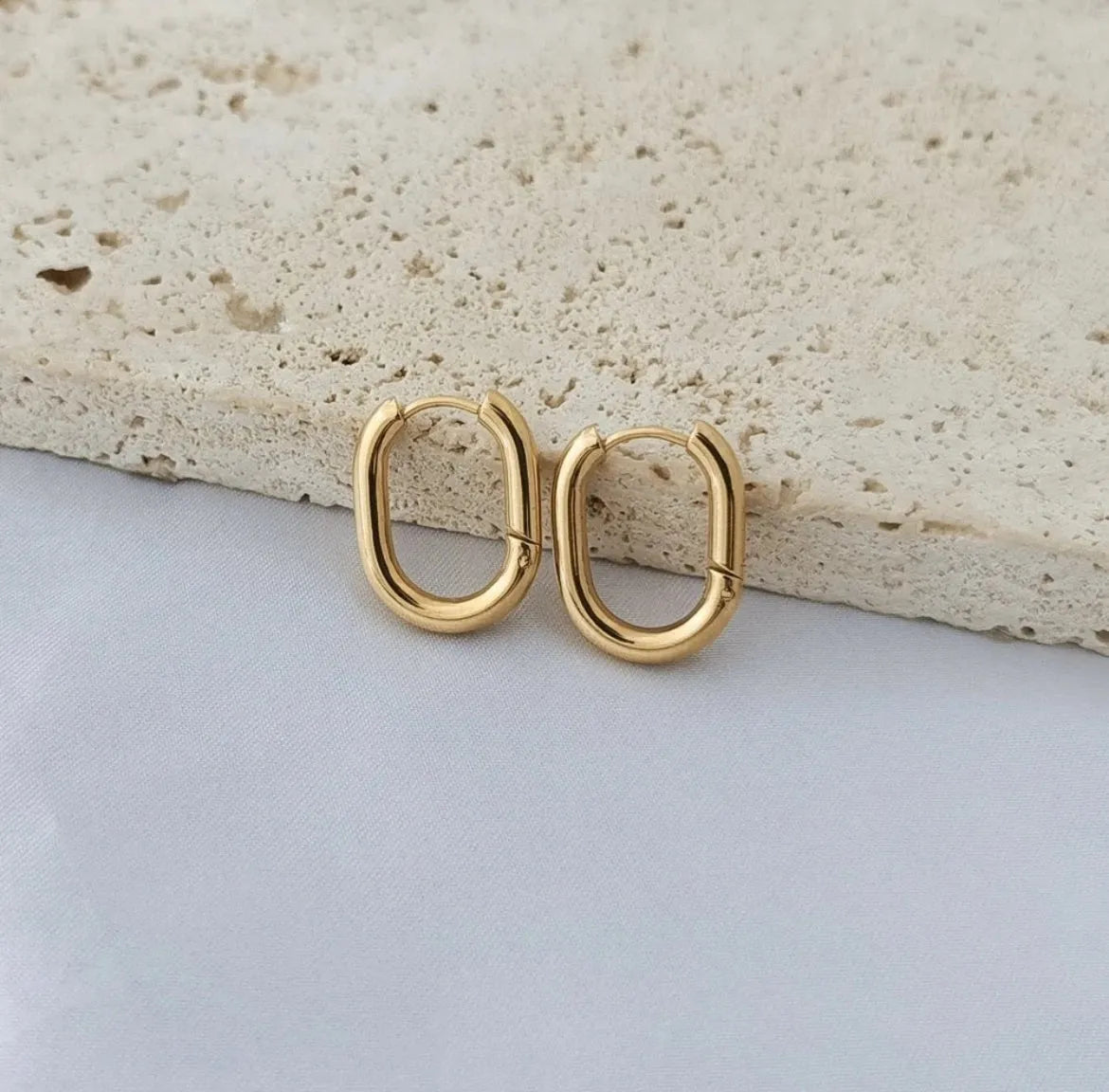 18k Gold Plated Oval Hoop Earrings