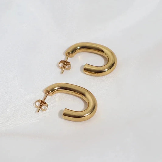 18k Gold Plated Tube Hoop Earrings - Waterproof & Elegant