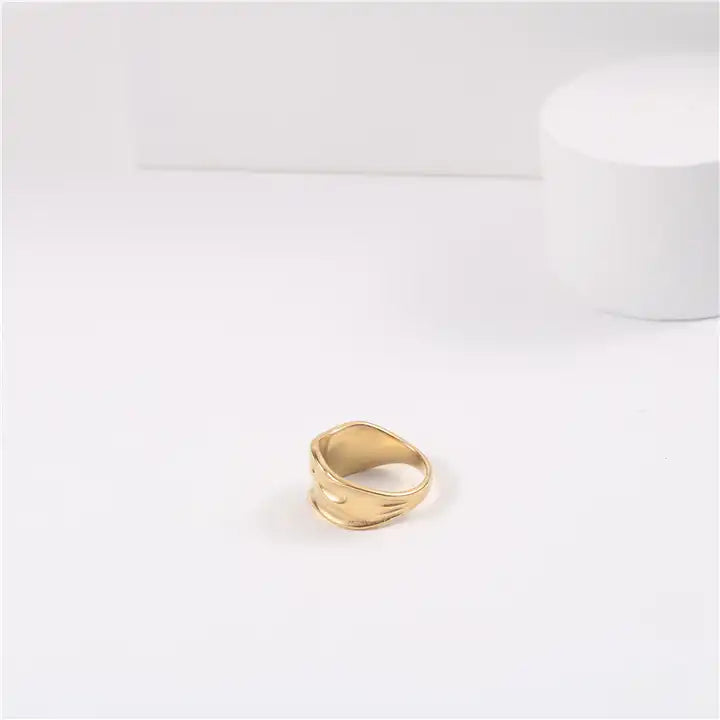 18k Gold Plated Wide Band Textured Ring - Waterproof & Bold