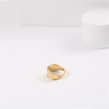 18k Gold Plated Wide Band Textured Ring - Waterproof & Bold