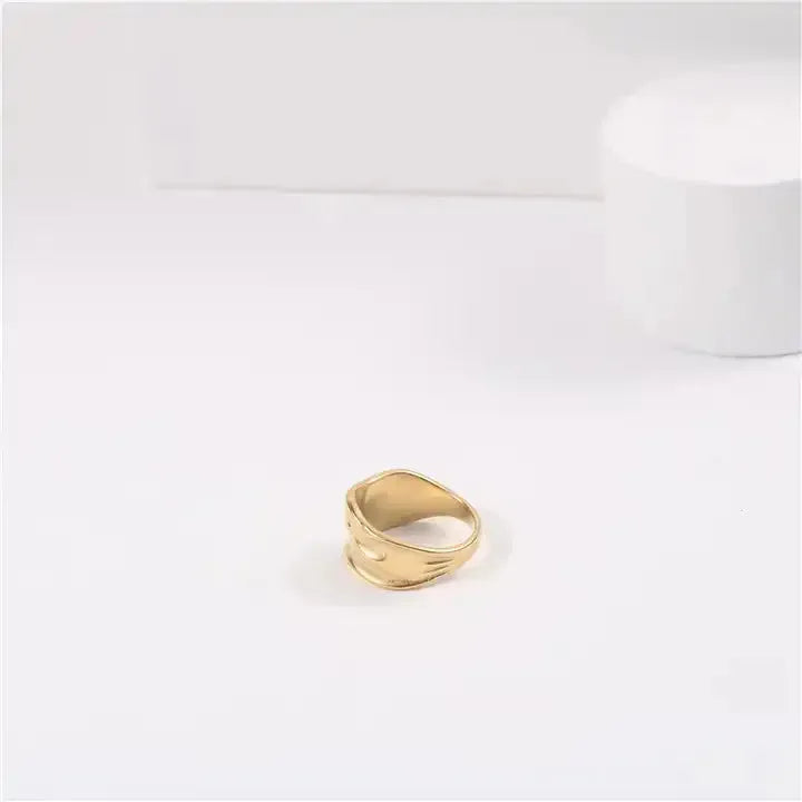 18k Gold Plated Wide Band Textured Ring - Waterproof & Bold