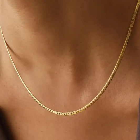 18k Gold Plated Skinny Herringbone Necklace - Waterproof & Sleek