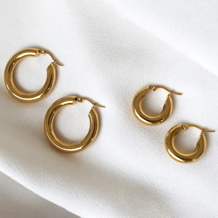 18k Gold Plated Classic Hoop Earrings - Waterproof & Timeless