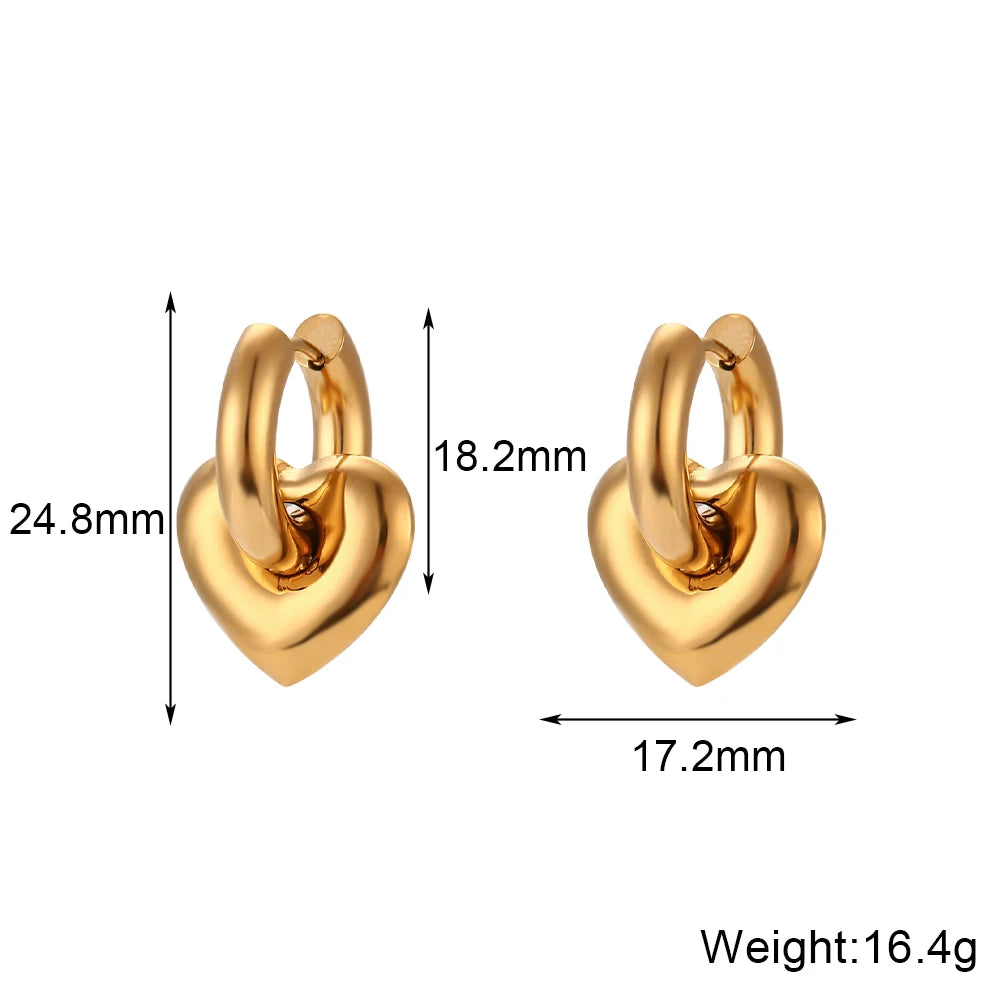 18k Gold Plated Heart Charm Earrings - Waterproof & Elegant