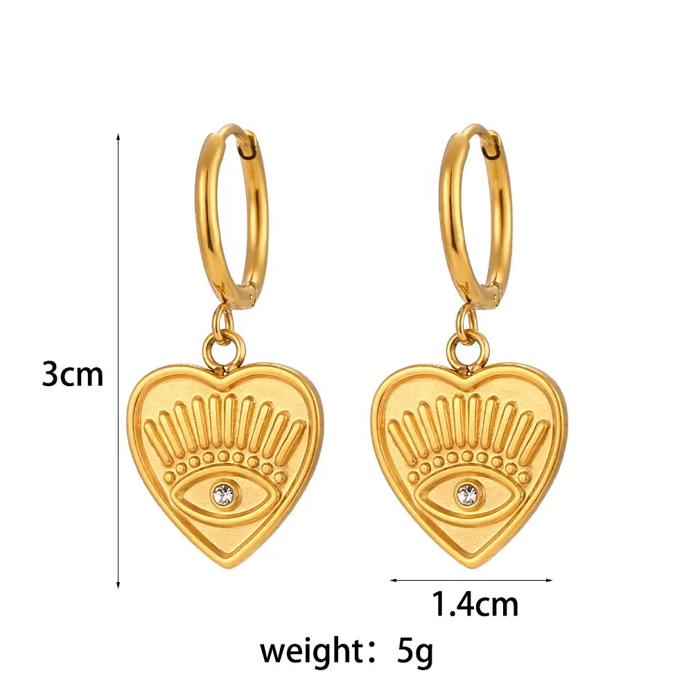 18k Gold Plated Evil Eye Heart Earrings - Protective & Stylish