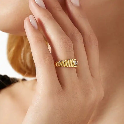 18k Gold Plated Zirconia Ring - Waterproof & Radiant Elegance