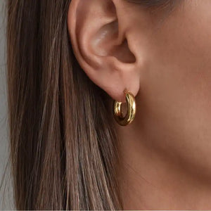18k Gold Plated Classic Hoop Earrings - Waterproof & Timeless