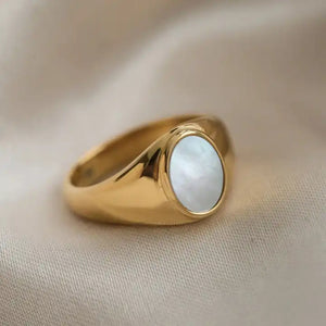 18k Gold Plated Oval Shell Ring - Waterproof & Unique