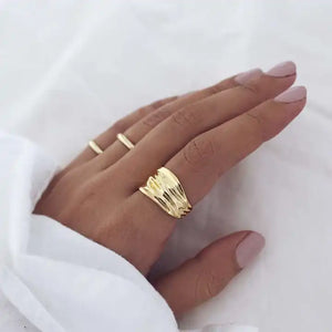 18k Gold Plated Wide Band Textured Ring - Waterproof & Bold