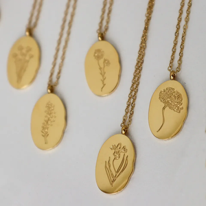 18k Gold Plated Birth Flower Necklace - Waterproof & Personalised