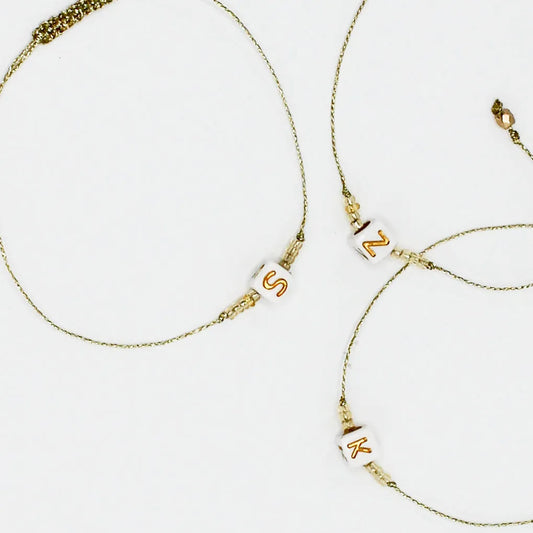 Delicate Monogram Bracelet with Adjustable Gold Cord - Perfect Gift