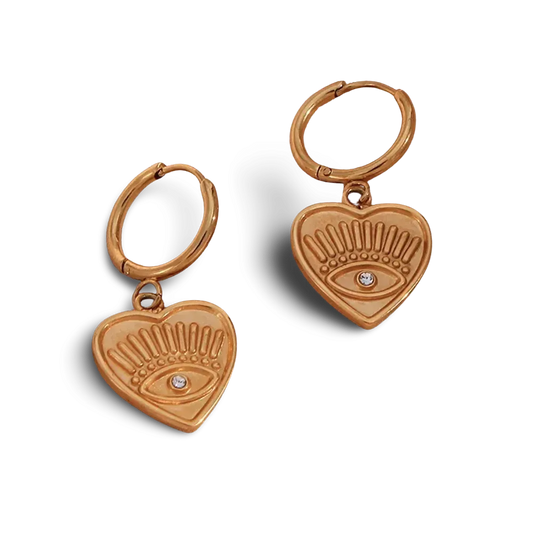 18k Gold Plated Evil Eye Heart Earrings - Protective & Stylish