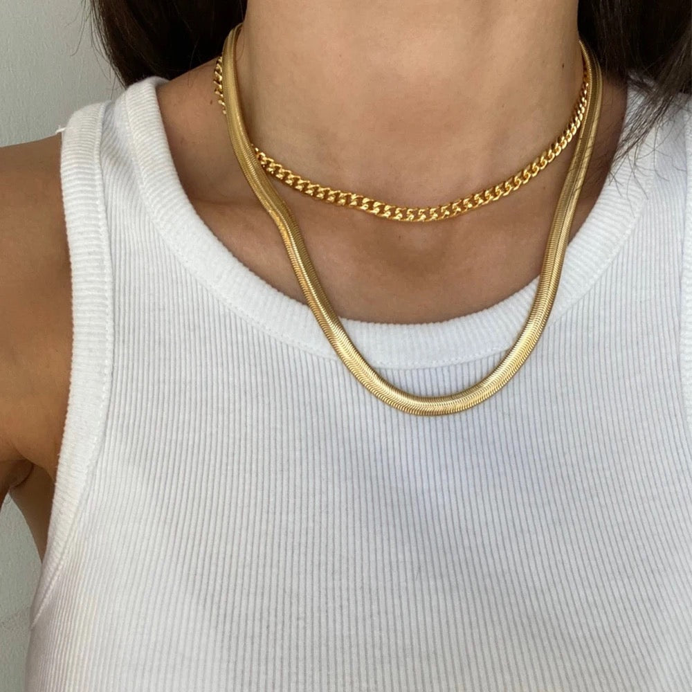 18k Gold Plated Bold Herringbone Necklace - Waterproof & Elegant