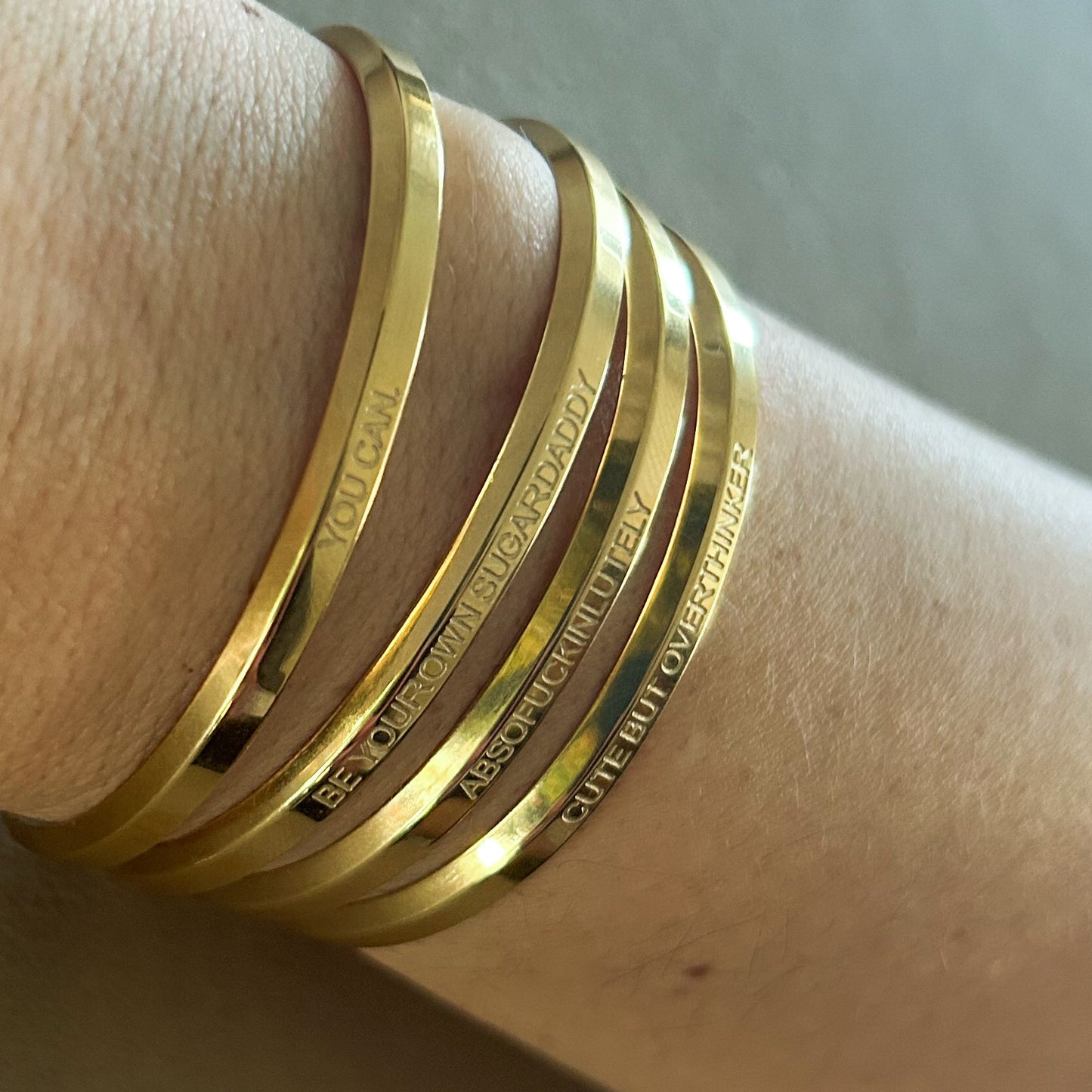 18k Gold Plated 'Affirmation' Bangle - Flexible, Waterproof & Elegant