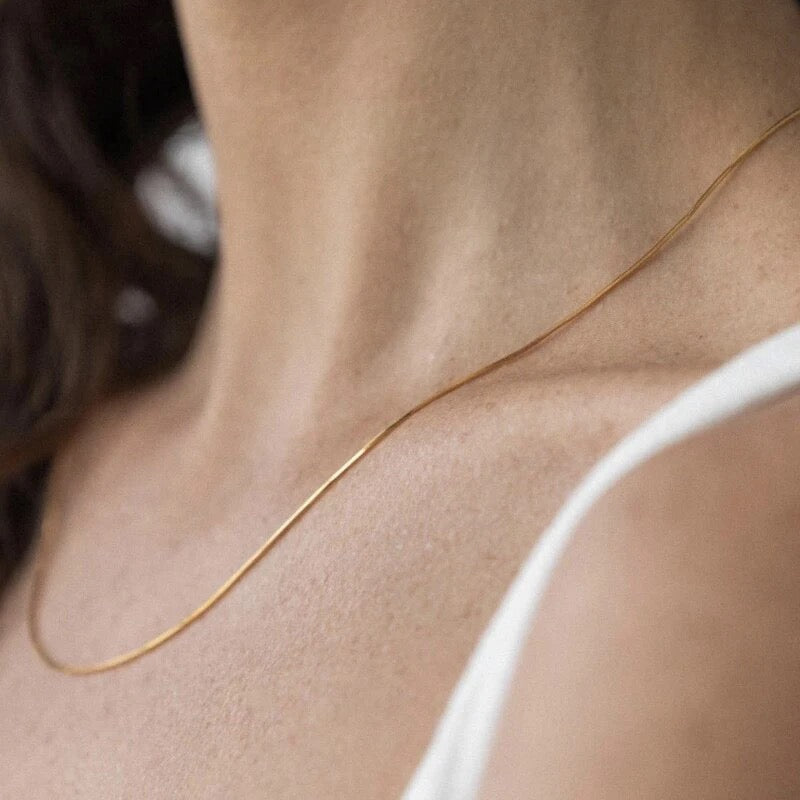 18k Gold Plated Skinny Snake Chain Necklace - Waterproof & Sleek