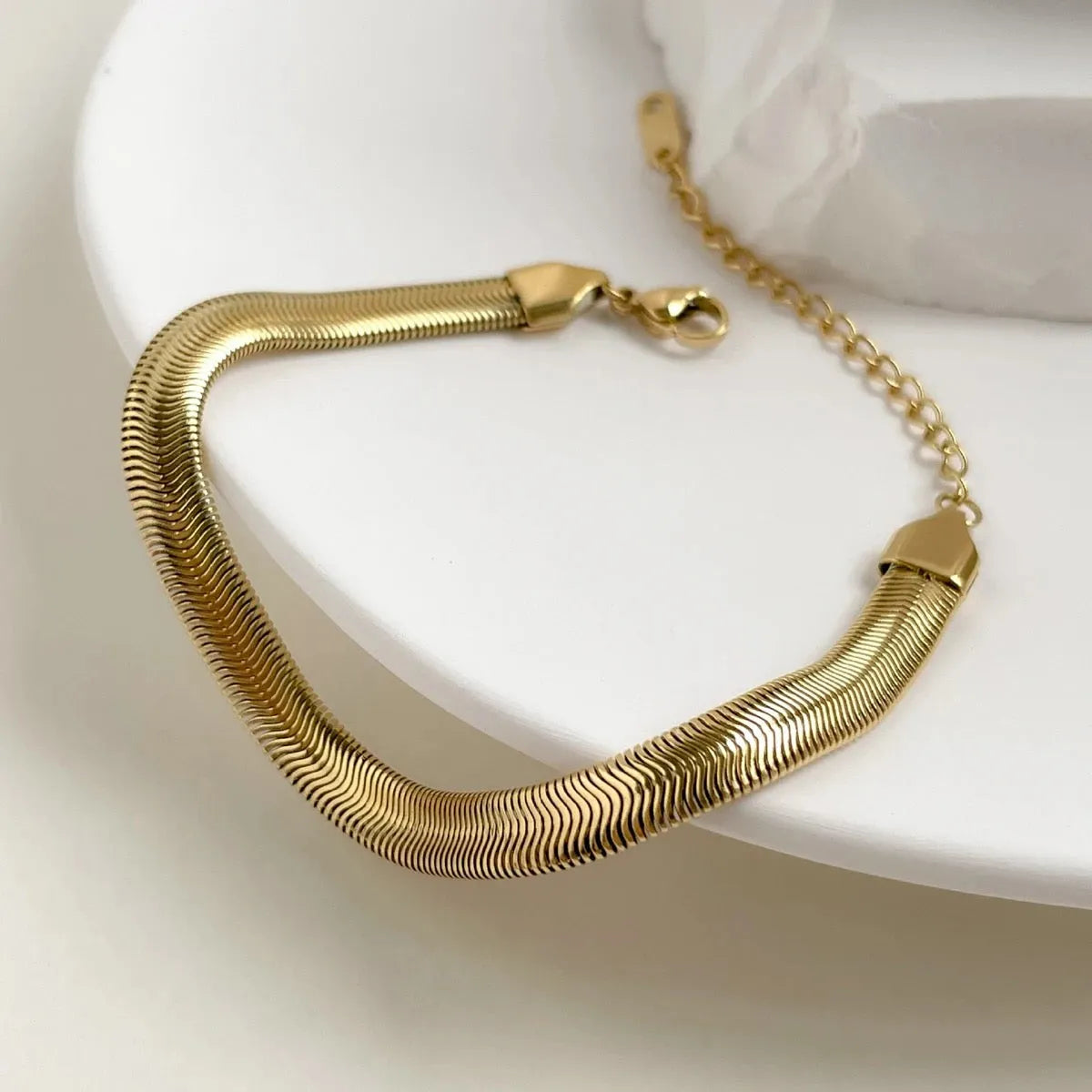 18k Gold Plated Chunky Herringbone Bracelet